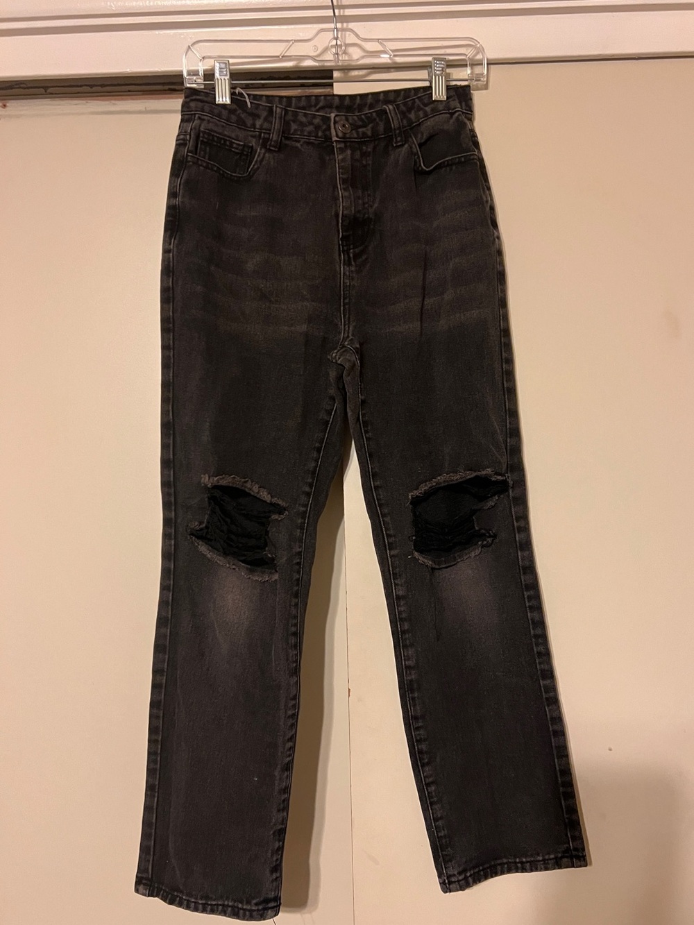 SHEIN Washed Black Distressed Knee Jeans
